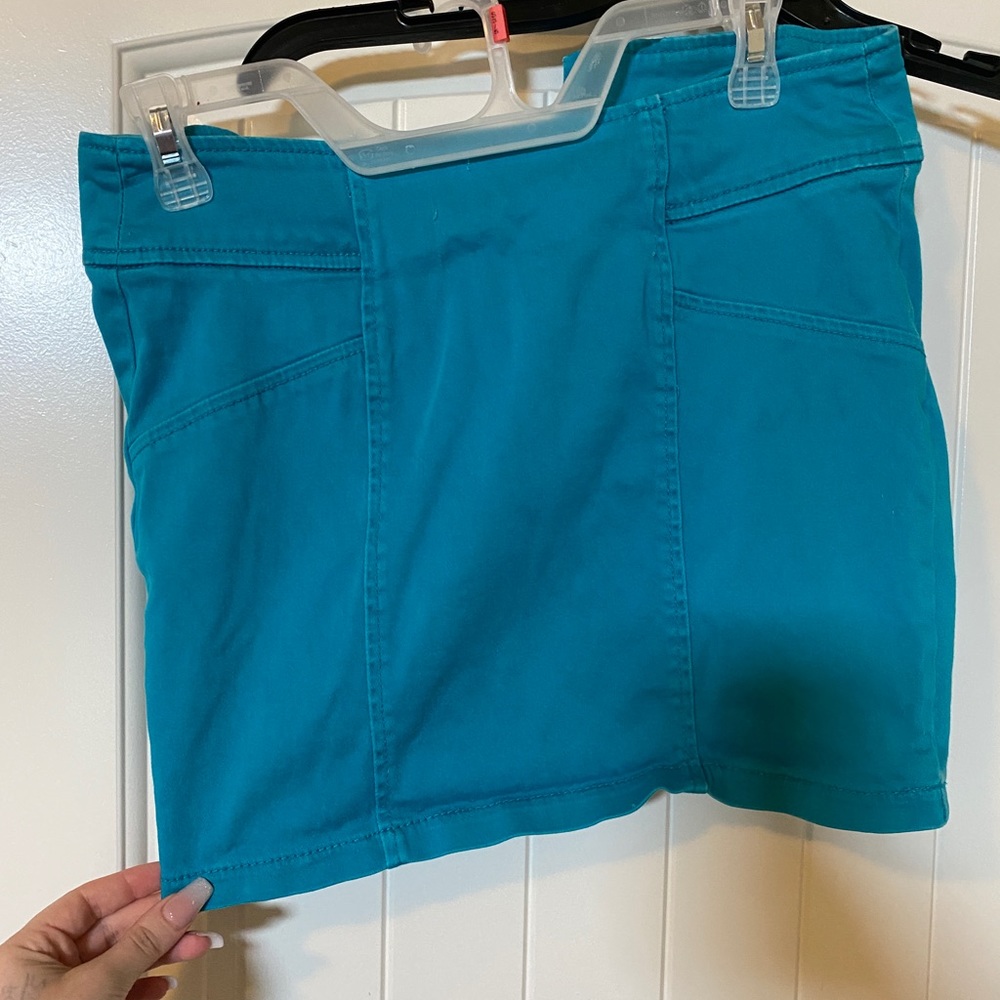 Blue mini skirt.